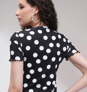 Polka Dot Ribbed Cropped Top