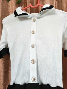 Cute Ruffle Trim Pearl Button Top