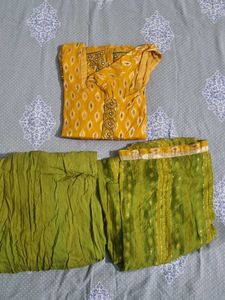 Yellow & Green Ethnic Kurta Set