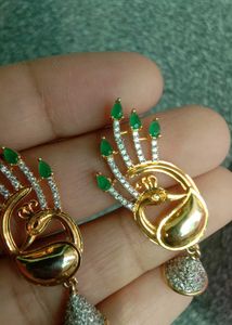 Peacock Earrings with Green Stones