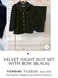 URBANIC Navy Blue Velvet Nightsuit