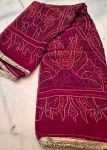 Beautiful Bandhani Print Saree with Golden Border