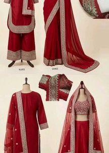 Lace, Red colour whitta fabric lace with golden se