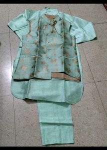 Men's Mint Green Kurta Set with Jacket