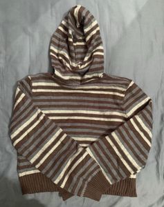 Striped Cropped Zip-Up Sweater
