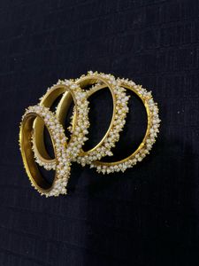 Elegant Pearl &amp; Gold Bangles Set