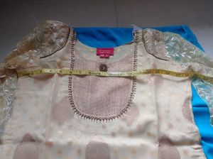 Short Straight Kurta With Pleated Salwar &amp; Duppata