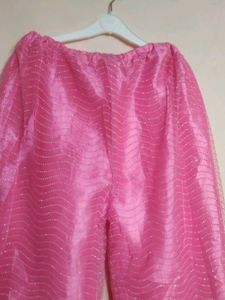 Beautiful Pink Long Kurti With Plazo Dupatta 💗