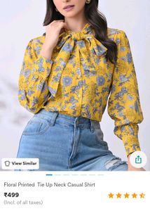 Yellow Floral Tie-Up Neck Blouse