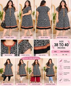 Stylish Black & White Printed Kurta 38"-40"
