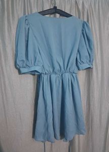Light Blue Puff Sleeve Midi Dress