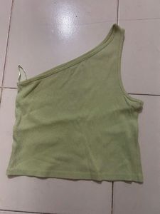 Light Green One Shoulder Ribbed Crop Top