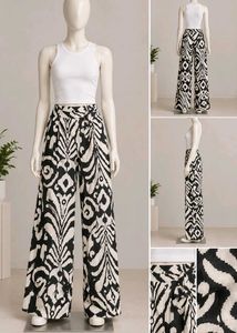 Stylish Wide-Leg Black & White Print Pants