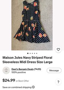 Maison Jules Navy Striped Floral Dress
