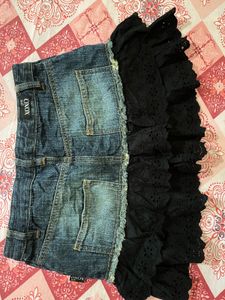 y2k denim Skirt with Lace Trim