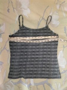 2-Piece Set - Black Crop Tee + Striped Cami