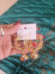 Gold Jhumka Earrings with Beads