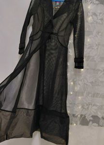 Black Mesh Trench Coat