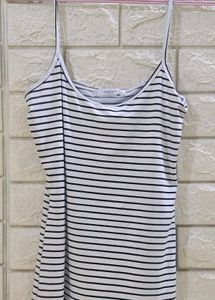 MANGO Women White &amp; Black Striped Fitted Top