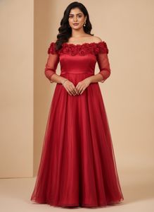 Stunning Red Off-Shoulder Floral Gown