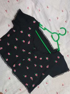Floral Print Top with Lace Trim