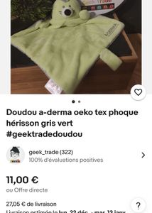 A-derma Oeko-Tex grey-green hedgehog seal plush