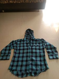 Blue Plaid Hoodie Shirt