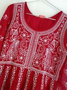 Beautiful Red Kurta with White Embroidery
