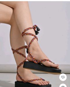 Boho Rainbow Lace-Up Sandals