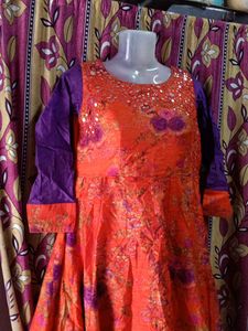 Floral Orange Anarkali Dress