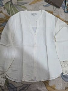 Elegant White Lace Trimmed Blouse