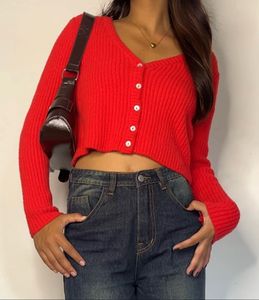 Red Button-Down Cardigan