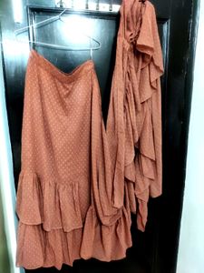 Brown Ruffles Stitched Saree🆕✨ Branded ⚡