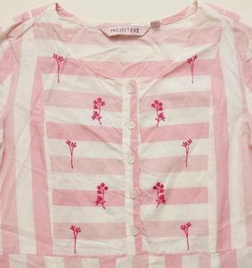 Pink Striped Embroidered Kurta
