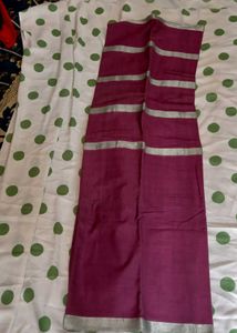 Elegant Magenta Saree with Silver Stripes