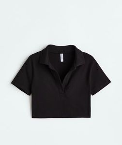 Chic Black Cropped Polo T-Shirt