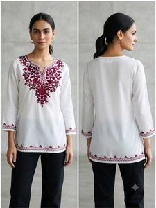 Embroidered White& red Kurta