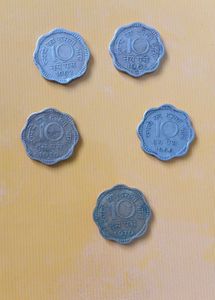 Vintage 1970 Indian 10 Paisa Coin Pack of 5