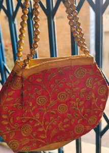 Red Embroidered Clutch Bag