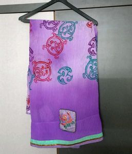 Elegant Purple Saree with Floral Border