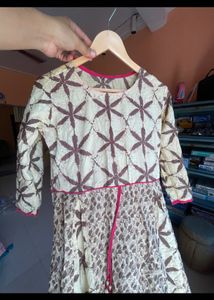 Cream & Brown Printed Kurta Set