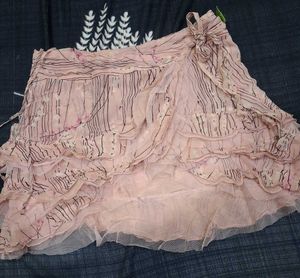 Vintage Dusty Pink Mesh Ruffle Wrap Mini Skirt