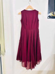 Elegant Wine Red V-Neck High-low Dress