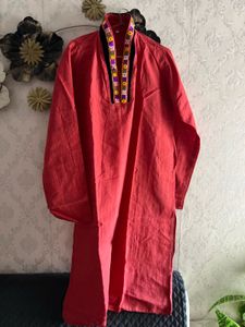 Navratri Men's Red Embroidered Kurta