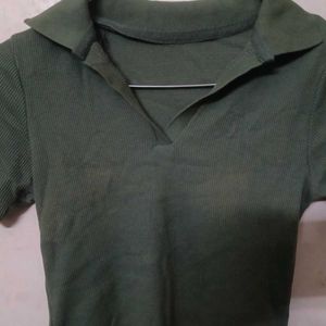 Green Crop Top with Collar