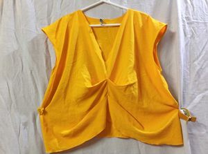 Sunshine Yellow Draped V-Neck Top