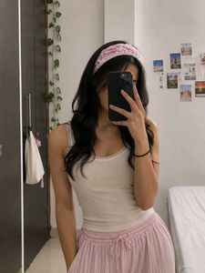 Chic Pink & White Crocheted Headband