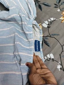 Light Blue Striped Off-Shoulder Top