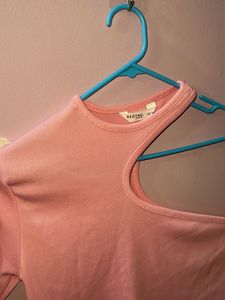 Pink One-Shoulder Long Sleeve Top