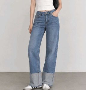 Women's Blue Denim Jeans with Contrast Cuffs